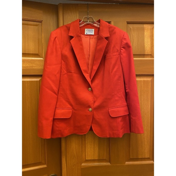 Pendleton Jackets & Blazers - Pendleton Red Wool Blazer Women's Size 12 14 Large Satin Lined Gold Buttons USA
